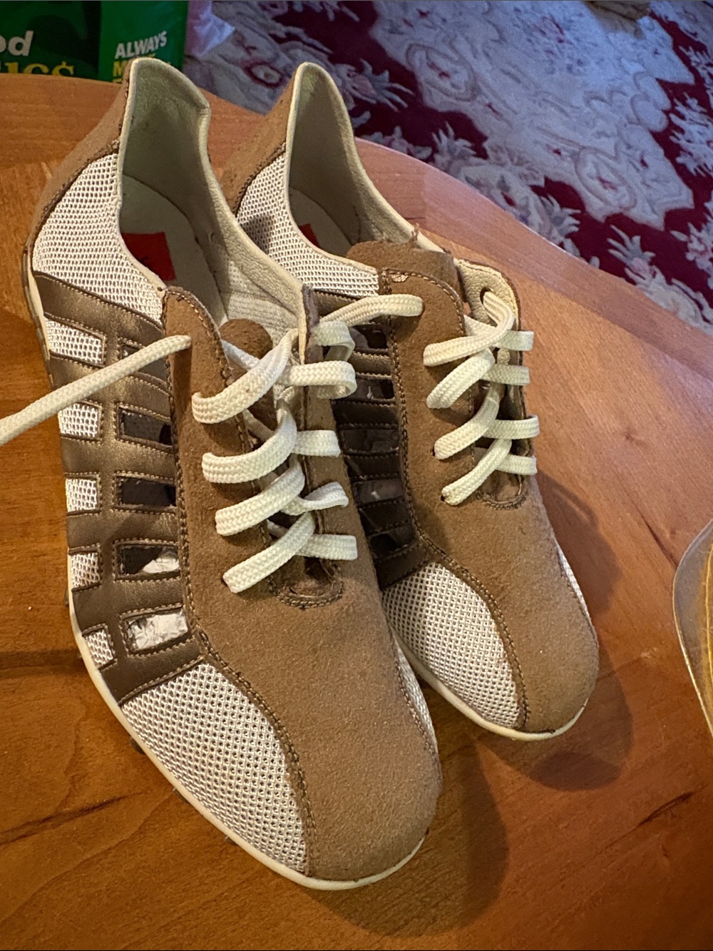 Rieker Women's Tan and White Casual Lace-Up Sneakers